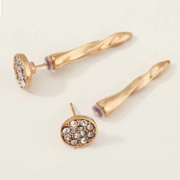 ◇Renda◇ Rhinestone Screw Shape Earrings - Picture 3 of 3